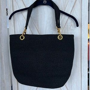 NWT black woven raffia bag